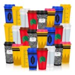MSYU 24-Pack Reusable Plastic Coffee Cups with Lids 16 Oz