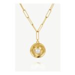 MUCHV Gold Womens Link Chain Necklace with Pearl Coin