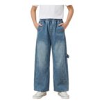 Maeau Boys Baggy Cargo Jeans Elastic Waist Wide Leg