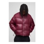 Man Boxy Fit High Shine Nylon Mix Funnel Neck Puffer Jacket