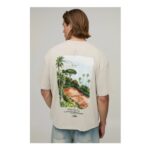 Man Oversized Boxy Man Script Tennis Court Print T-Shirt