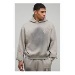 Man Oversized Boxy Spray Wash Cross Applique Hoodie