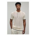 Man Regular Fit Contrast Open Stitch Knitted Polo