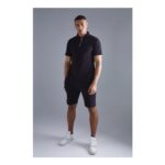 Man Slim Fit Waffle Zip Neck Polo & Shorts Set
