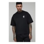 Man Tall Oversized Boxy Bonded Scuba Doodle Floral Print T-Shirt