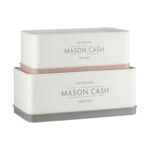 Mason Cash Innovative Kitchen Set of 2 Storage Tins Nesting Cake & Loaf Tins with Elevated Base for Serving