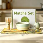 Matcha Whisk Set, 7Pcs Complete Kit: Ceramic Bowl, Handmade Bamboo Whisk & Holder, Scoop, Rest, Sifter, Tea Towel for Traditional Matcha Preparation