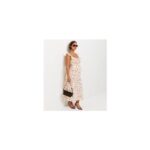 Maternity Cream Floral Ruff Strappy v Midi Dress