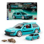 Mattel Brick Shop Hot Wheels Custom 90 Honda Civic EF Building Toy Kit 248 Pieces, Realistic Details, Custom Decals, 1:64 Scale