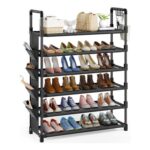 Mavivegue 6 Tier Metal Shoe Rack with 5 Hooks & 4 Side Pockets