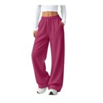 Meeyuioe Womens Pink Straight Leg Joggers with Pockets
