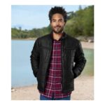 Mens Black Biker-Style Padded Jacket – Water-Repellent