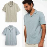 Mens Blue /Light Green Stripe Print Seersucker Revere Neck Shirt ( S to 3XL ) – Free C&C