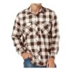 Mens Casual Button-up Flannel Plaid Shirt, Brown, M