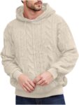 Mens Hoodie Cable Knit Jumper Drawstring Hood Pullover Fuzzy Fleece Top
