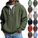 Mens Hoodie Waffle Knit Jumper Plain Breathable Pullover Warm Sweater