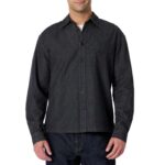 Mens Modern Oversized-Fit Denim Button-Down Shirt Black Large