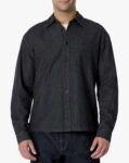 Mens Modern Oversized-Fit Denim Button-Down Shirt – Black – Medium