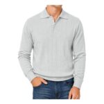 Mens Striped Light Grey Polo Jumper Sweater Slim Fit