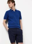Mens Textured Pointelle Revere Neck Polo Shirt Blue – M to 3XL – free click and collect