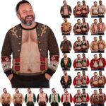 Mens Ugly Christmas Sweatshirt Xmas 3D Printed Pullover Santa Claus Jumper