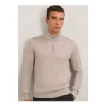 Merino Wool Half-Zip Funnel-Neck Jumper in Wheat Melange