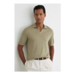 Merino Wool Open-Collar Polo Shirt in Soft Olive Green