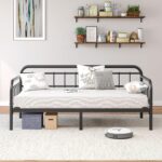 Metal Daybed Frame 90 x 190cm, Single Bed Size with Steel Slats Platform Furniture,Fits 3ft Mattress for Bedroom Living Room Guest Room, 27cm Storage Space,Black