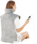 Mia&Coco Electric Heating Pad for Back Neck and Shoulders Pain Relief, (60x100cm) Heated Warmer Fast-Heat Hot Therapy Warp with Waist Strap, 6 Heat Levels, Auto-Off Timer – Comfort Grey