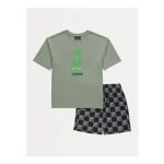 Minecraft T-Shirt and Checkerboard Shorts Outfit