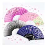 Minicoco 4-Pack Silk Folding Hand Fans for Weddings and Cosplay
