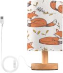Mnsruu Bedside Table Lamps, Fox Leaves USB Table Lamp for Bedroom, LED Light Bedroom Bedside Table Décor Night Lamp Warm White