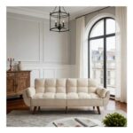 Modern 3-Seater Fabric Sofa Bed, Convertible Futon Sofa with 3 Adjustable Angles