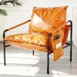 Modern Faux leather Armchair Comfy Accent Chair with Sturdy Metal Frame Wood Armrest And bag Living Room chairs Soft Cushion Lounge couch sofa Chair Oversized Reading chair for Bedroom Patio Porch