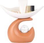 Modern Key Holder Bowl Organizer Modern Resin Decorative Storage Tray with Crystal Ball Decoration Key Tray for Offices, Dressing Tables, and Bedside Tables Decor a Wave-Shaped Desktop Organizer