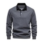 Morbuy Mens Polo Neck Sweatshirt Long Sleeve Cotton Grey