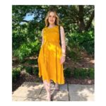 Mustard Sleeveless Belted Linen Blend Midi Dress