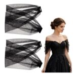 NBEADS Detachable Bridal Sleeve Covers with Pearl Decor, 480mm, Black