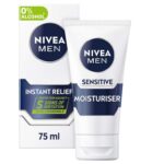 NIVEA MEN Sensitive Moisturiser Tube 75ml, Hydrating Moisturiser Face Cream 0% Alcohol, price at checkout (£2.25 – £2.75 with s&s)