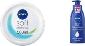 NIVEA Soft Moisturising Cream (500ml), A Moisturising Cream for Face, Body and Hands with Vitamin E and Jojoba Oil & Rich Nourishing Body Lotion (400ml)