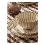 Natural Brown Reactive Glaze Scalloped Dinner Set 12 Piece