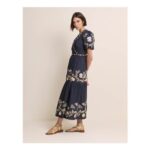 Navy Embroidered Tiered Jayden Midi Dress