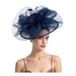 Navy Sinamay Fascinator with Feather Flower