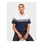 Navy Striped Zip Polo