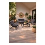 Neo Piece Outdoor Metal Patio Furniture Set with Cushions Glass Table