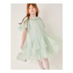 Nessa Sparkle Collar Waterfall Dress Green