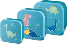 Nesting Snack Pots for Kids, Blue Dino Snack Boxes Pack of 3 Microwave Safe BPA Free, Perfect for Snacks On The Move, Food Storage Containers (Dino Nested Boxes)