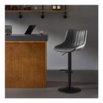 Nestvatto Bar Stool, Swivel CounterHeight, Adjustable Faux PU Leather, DarkGrey