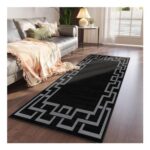 Nico Black Greek Key Runner Rug Indoor 60x220cm Easy Care