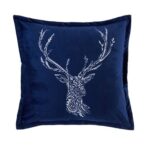 Nordic Stag Navy Embroidered Cushion (43cm X 43cm)